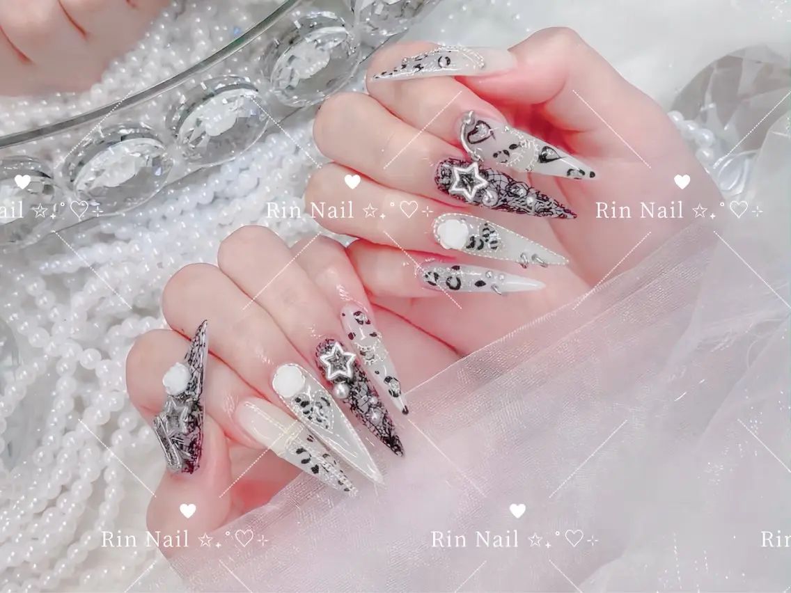 ネイル べっ甲ネイル ブルー 長さ出し フレンチネイル ジェルネイル ハンドネイル Rin Nail 新大久保店のネイルデザイン