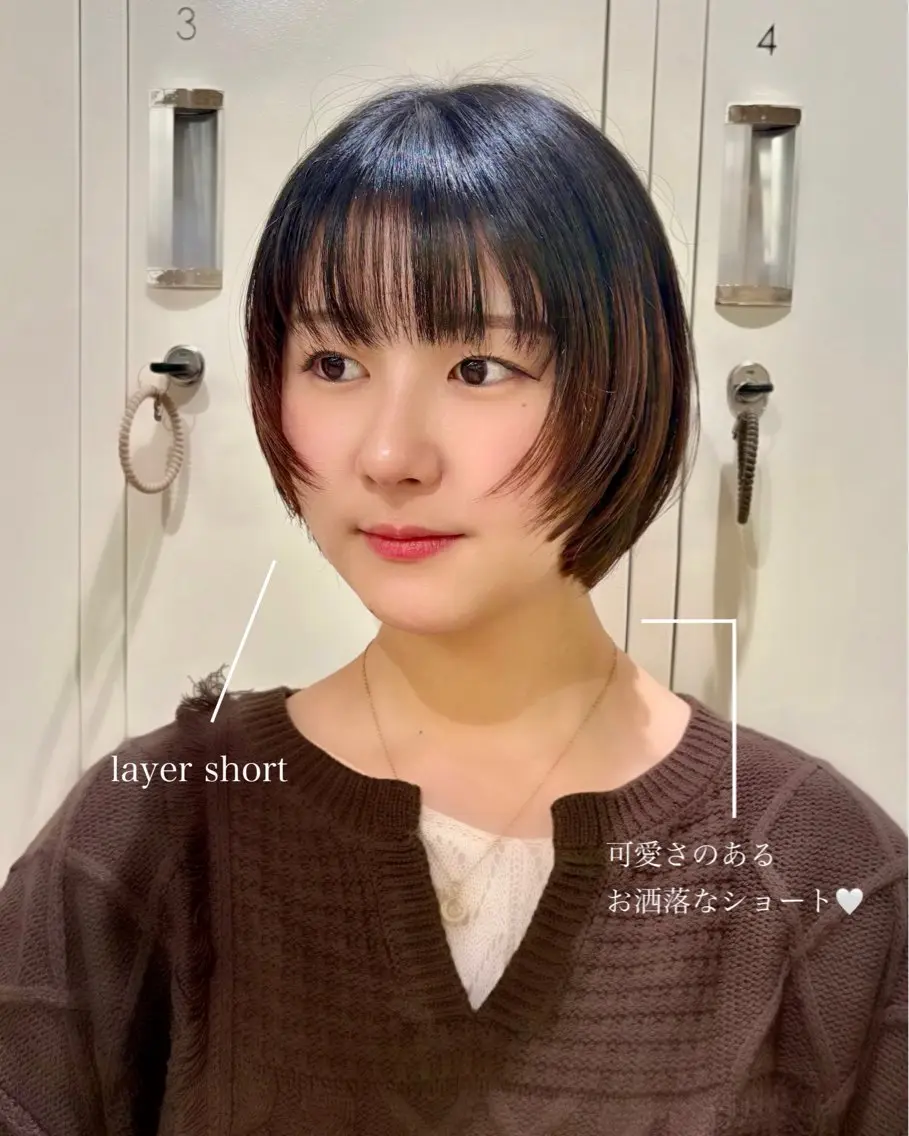 ショート カラー 切りっぱなしボブ ショートボブ ハンサムショート 丸みショート ハイライトカラー カット ヘアカラー トリートメント ショート/ボブ/ 透明感カラー/ほのかのヘアスタイル