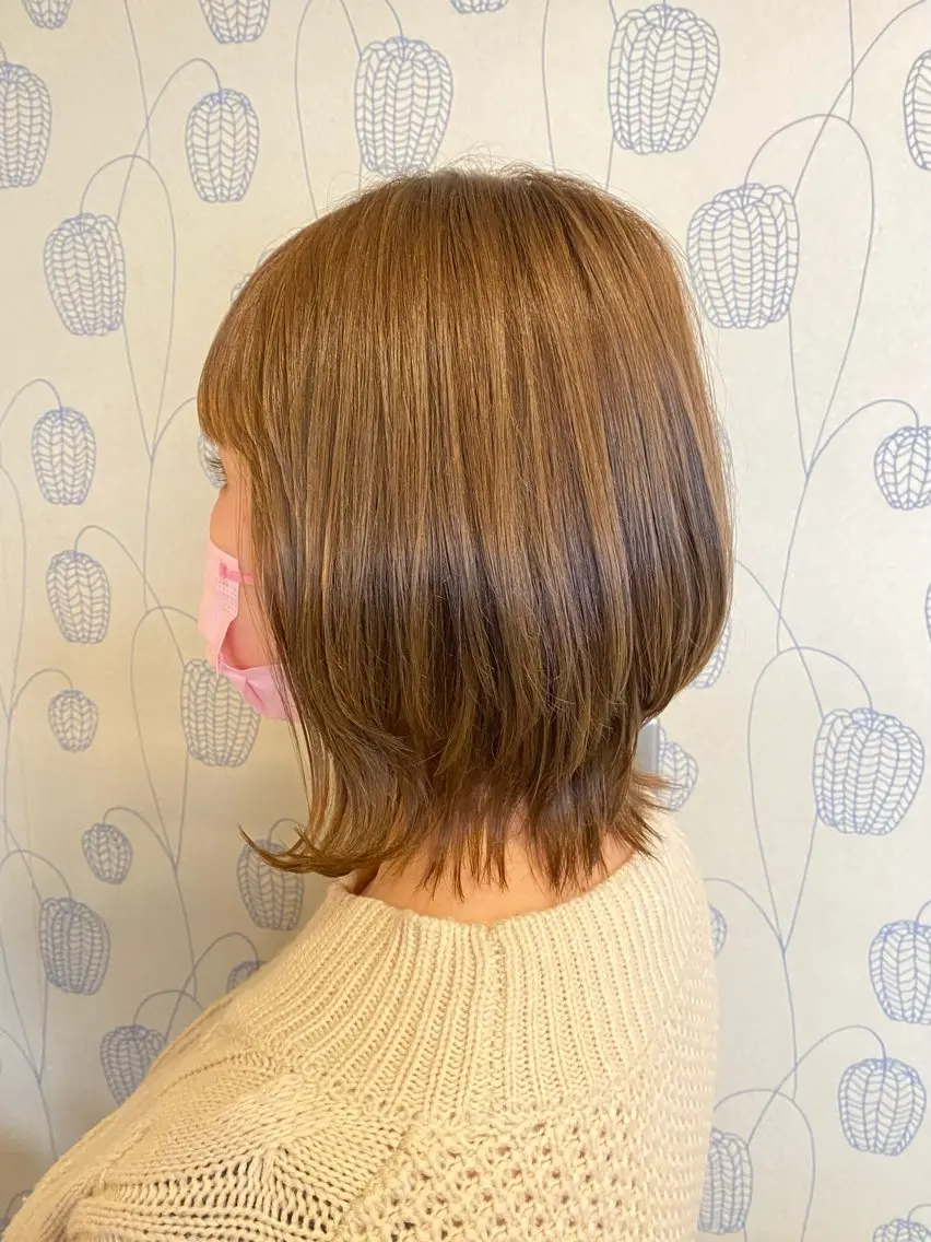 ミディアム カラー レイヤーカット ウルフカット カット ヘアカラー トリートメント 美容室F i t✂️ ササキのヘアスタイル