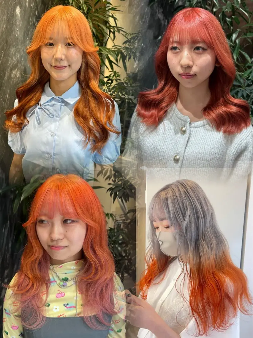 ロング カラー ブリーチ ケアブリーチ ダブルカラー ハイトーンカラー オレンジ 💋ハイトーンデザイ ンヘア💋A'nyuのヘアスタイル