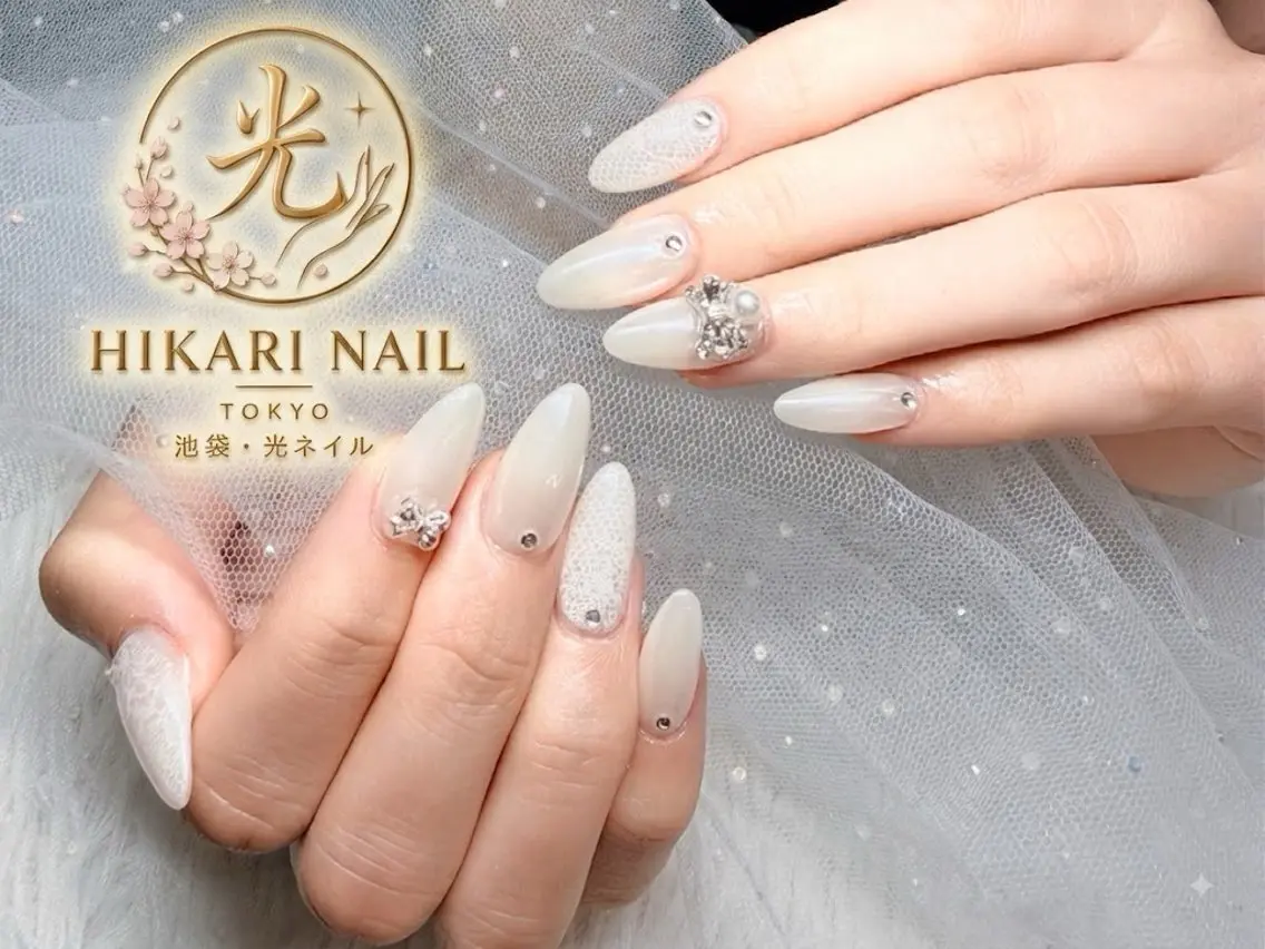 ネイル チークネイル 長さ出し フレンチネイル ガーリー ハート ハンドネイル HikariNail Ikebukuroのネイルデザイン