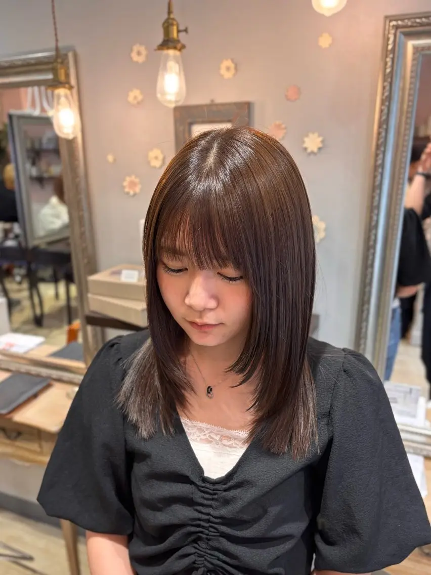 ミディアム カラー カット ヘアカラー 🌱なゆみ🌱透明感 /ナチュラル/高宮のヘアスタイル