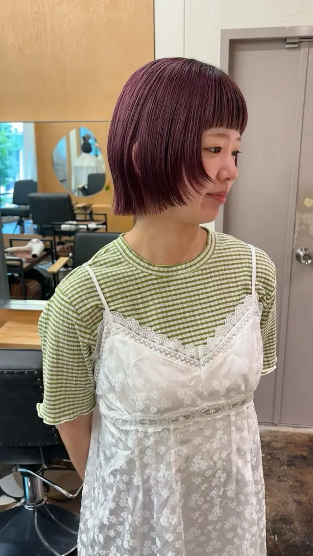 ショート カラー ブリーチ ラベンダーカラー ピンクカラー ピンクラベンダー カット ヘアカラー 西山 紗耶香🪽 透明感カラー/ボブのヘアスタイル