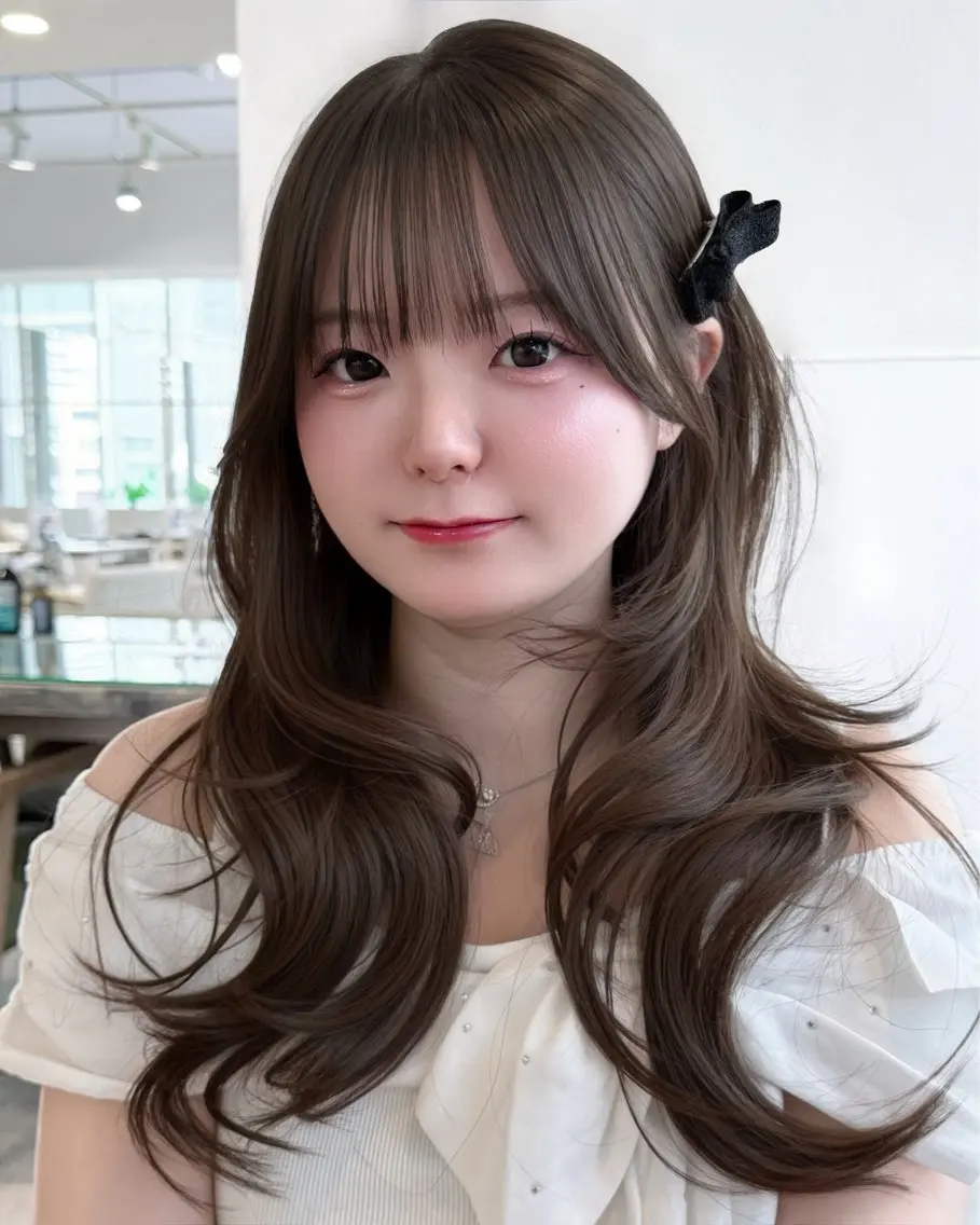 ロング カット パーマ トリートメント 表参道小顔カット前髪 割れ改善クロスパーマのヘアスタイル