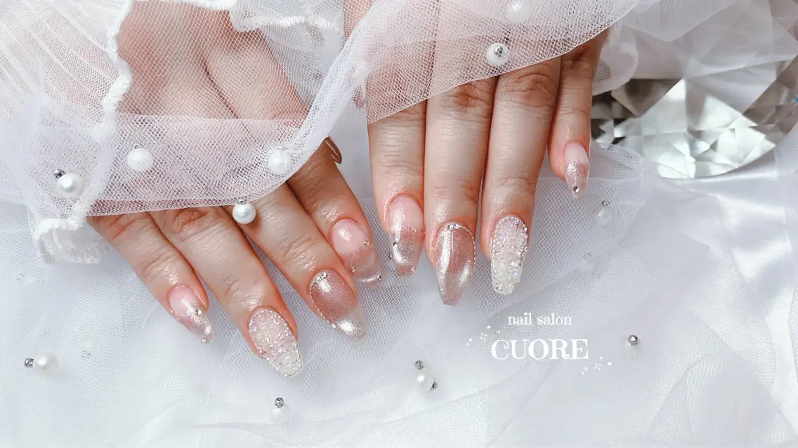 ネイル フレンチネイル マグネットネイル マグネットフレンチ シンプルネイル 冬ネイル nail salon CUOREのネイルデザイン