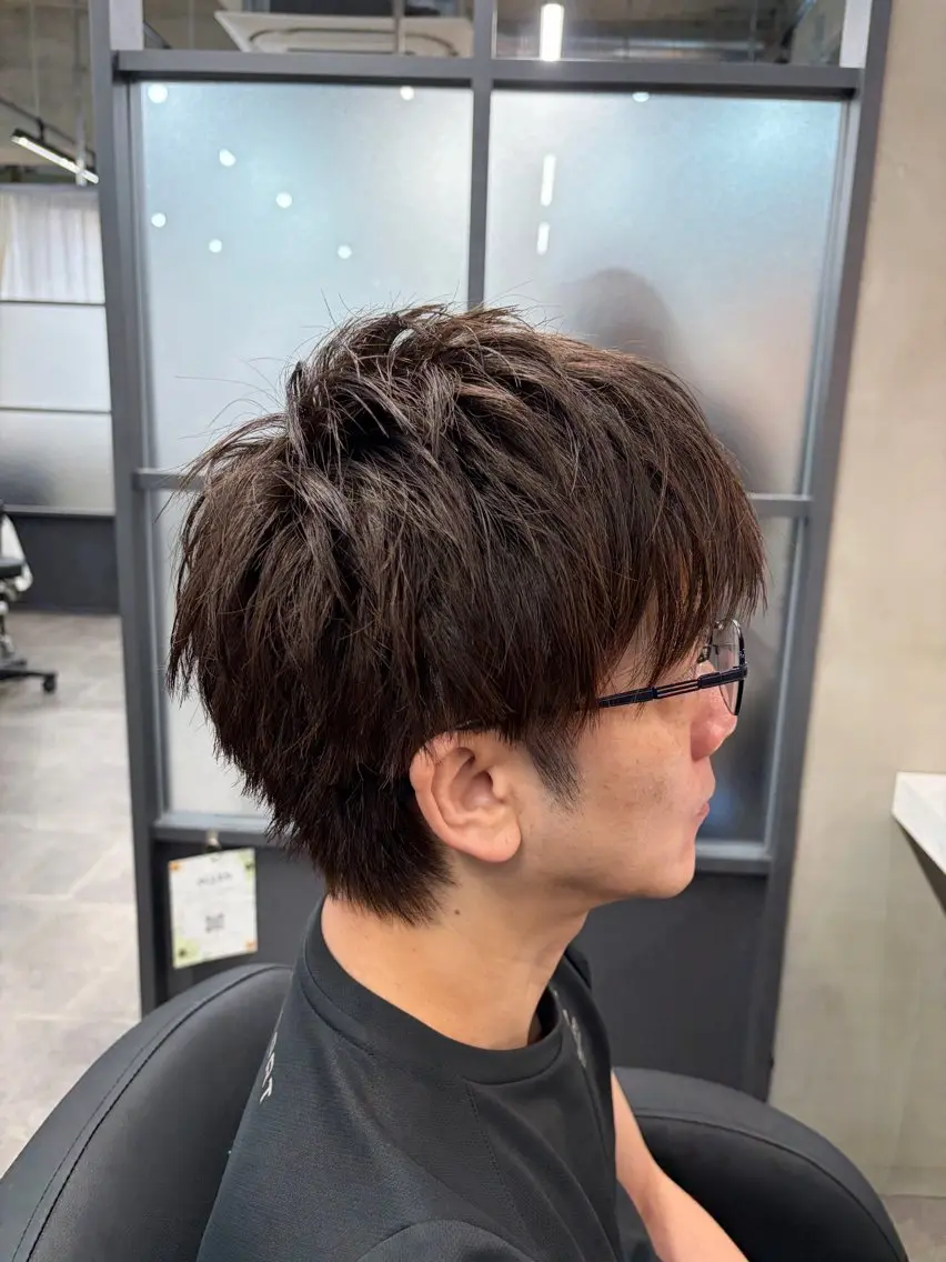 ショート カラー メンズ マッシュ ブラウンカラー レイヤーカット カット ヘアカラー メンズ特化/パーマ/ 広島駅/松岡のヘアスタイル
