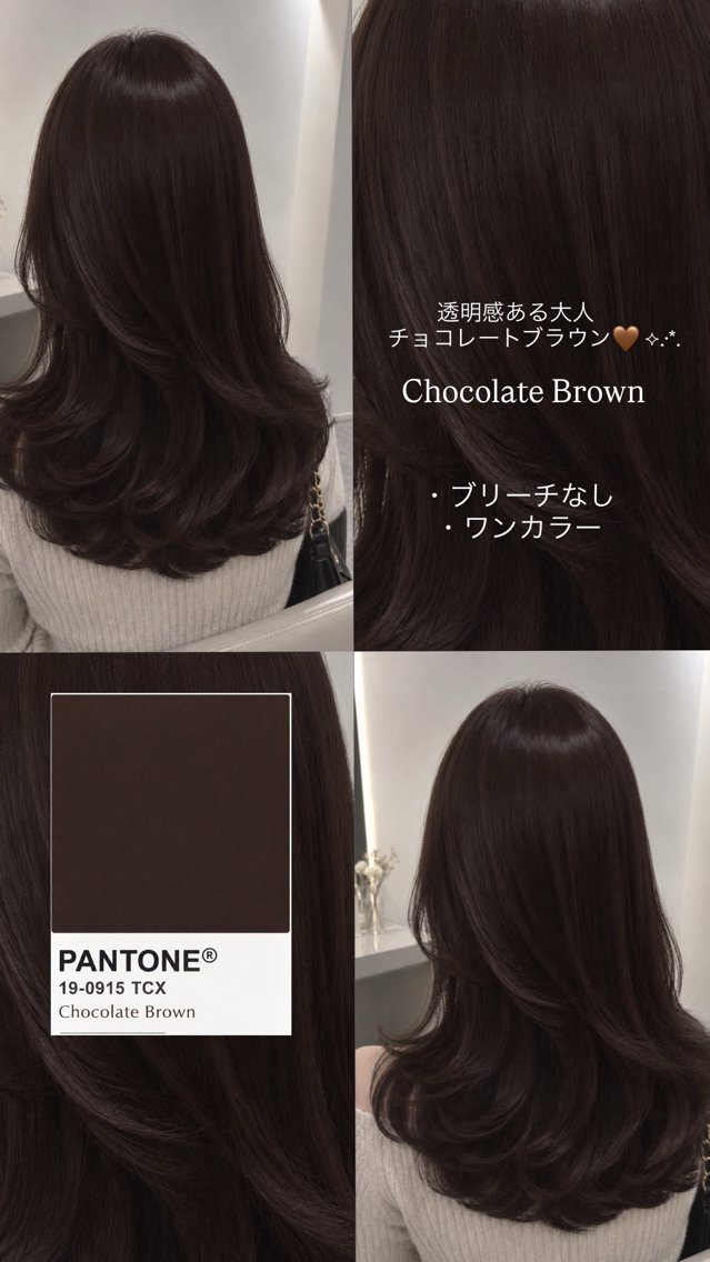 セミロング チョコレートブラウン ヘアカラー 銀座 ／ 透明感カラー／ゆずきのヘアスタイル