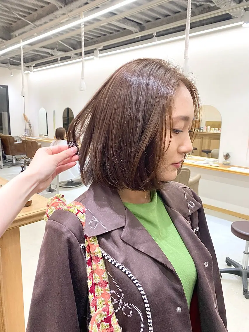 ミディアム カラー パーマ ブラウンカラー カット ヘアカラー トリートメント ハル🌸柔色/ ブリーチなし/艶髪のヘアスタイル
