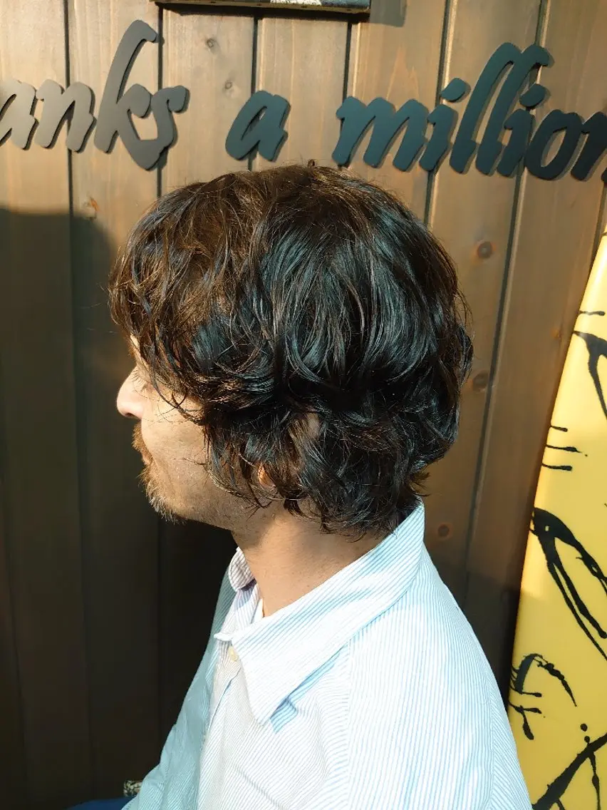 メンズ パーマ ミディアム 岡林 選のヘアスタイル