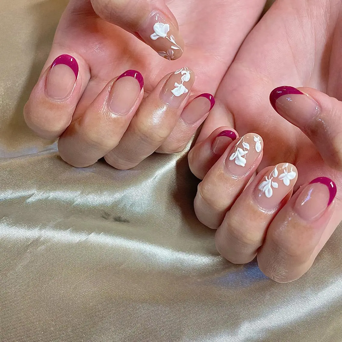 ミディアム カラー パーマ ヘアアレンジ メンズ キッズ ネイル マツエク・マツパ フラワーネイル フレンチネイル el. by Aoのネイルデザイン