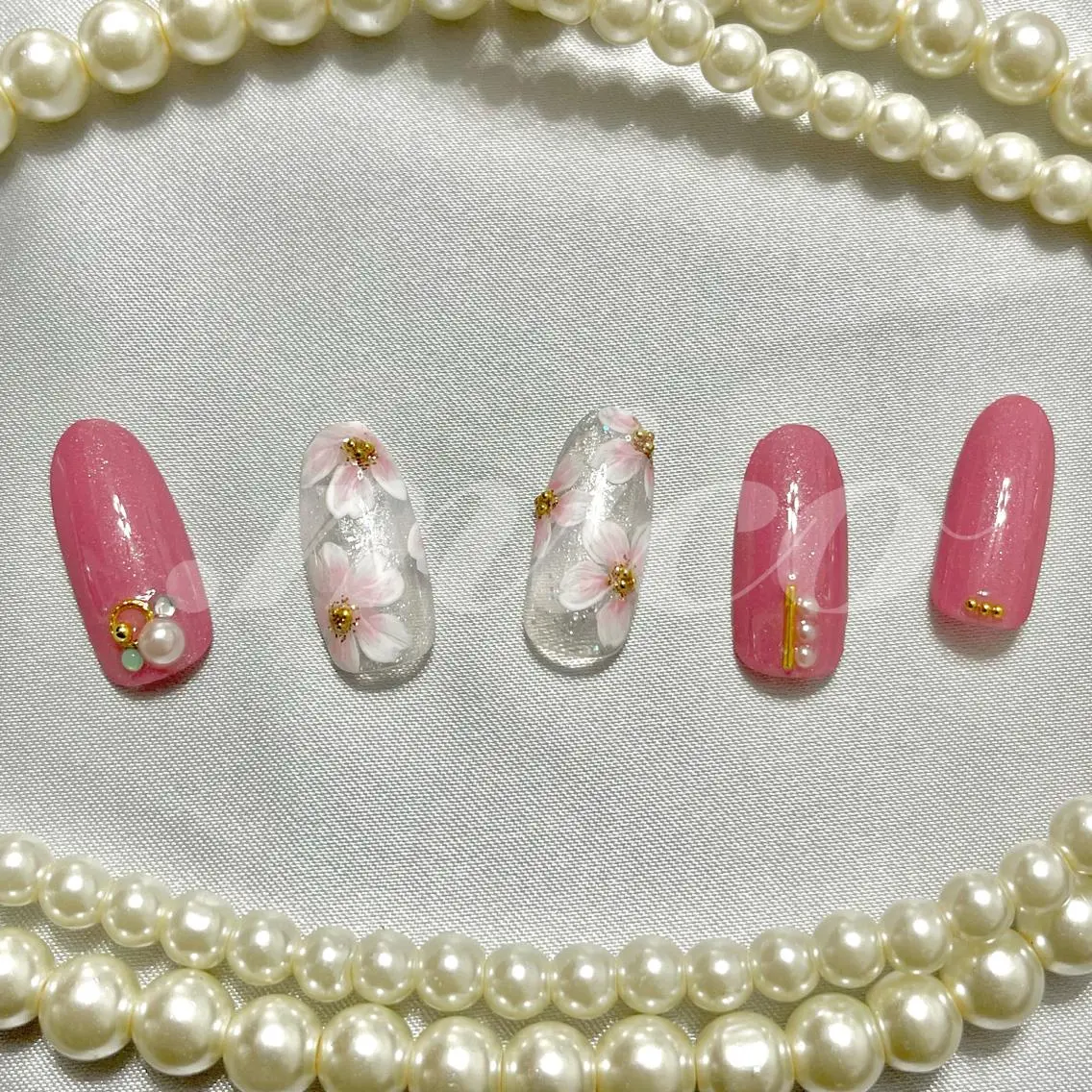 ネイル 桜ネイル ガーリー オフィスネイル 春ネイル 爪の専門店 by.micoのネイルデザイン