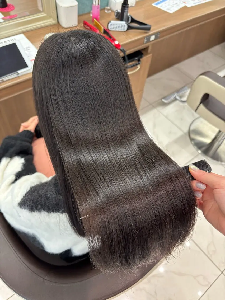 ロング パーマ 髪質改善 縮毛矯正 カット 縮毛矯正 トリートメント 長妻莉央/縮毛矯正 髪質改善カラーのヘアスタイル