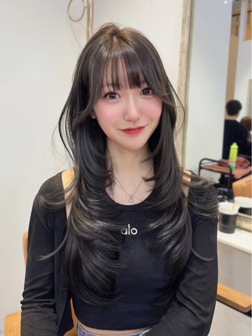 ロング レイヤーカット 小顔カット カット ヘアカラー トリートメント 韓国レイヤー/ Natsuki🌛のヘアスタイル