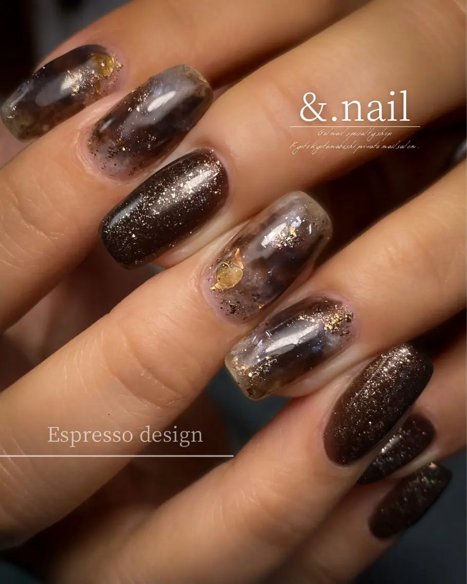 ネイル ブラウン ハート ニュアンスネイル バレンタイン ハンドネイル &.nail/ ニュアンス/持込み可のネイルデザイン