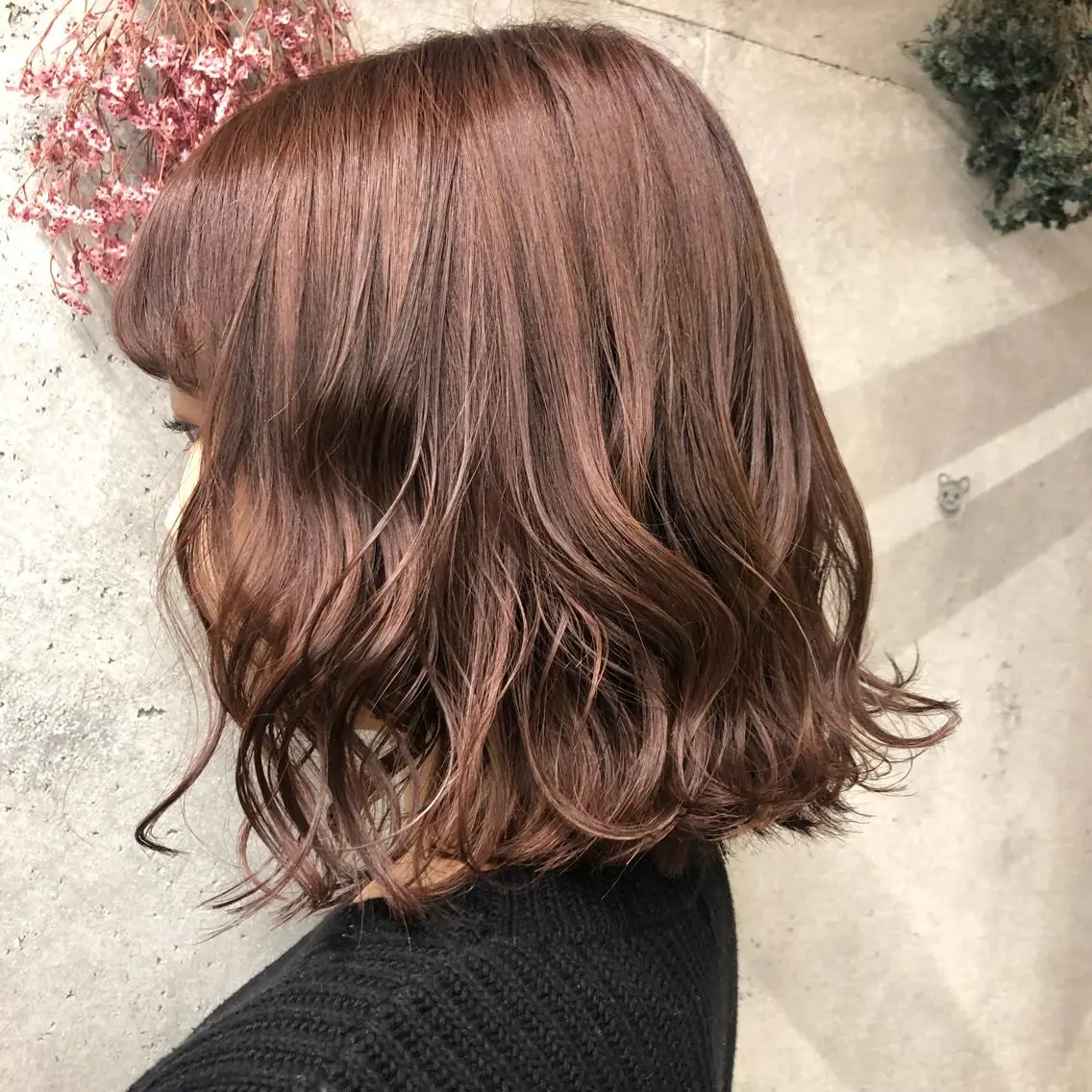ミディアム カラー ブリーチ ブラウンカラー ブリーチなしカラー ピンクカラー ピンクブラウン wakana 【ブリーチカラー】のヘアスタイル