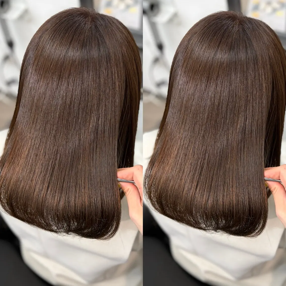 セミロング カット ヘアカラー 縮毛矯正 トリートメント 🫧艶髪レイヤー/韓 国ボブ💎石川遥💎のヘアスタイル