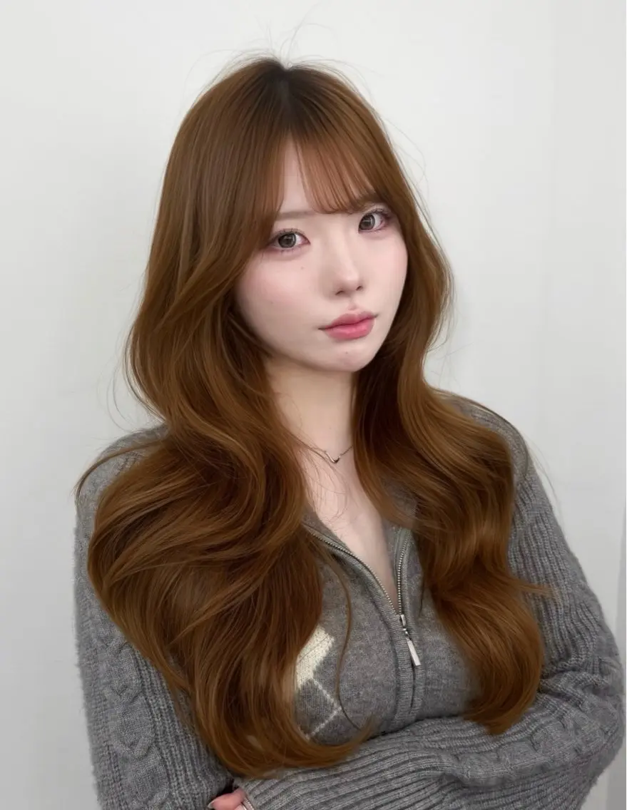 ロング カラー ベージュカラー オリーブベージュ 韓国風ヘア レイヤーカット カット ヘアカラー トリートメント 韓国ヘア/顔周り ヘアセット/加藤優里のヘアスタイル