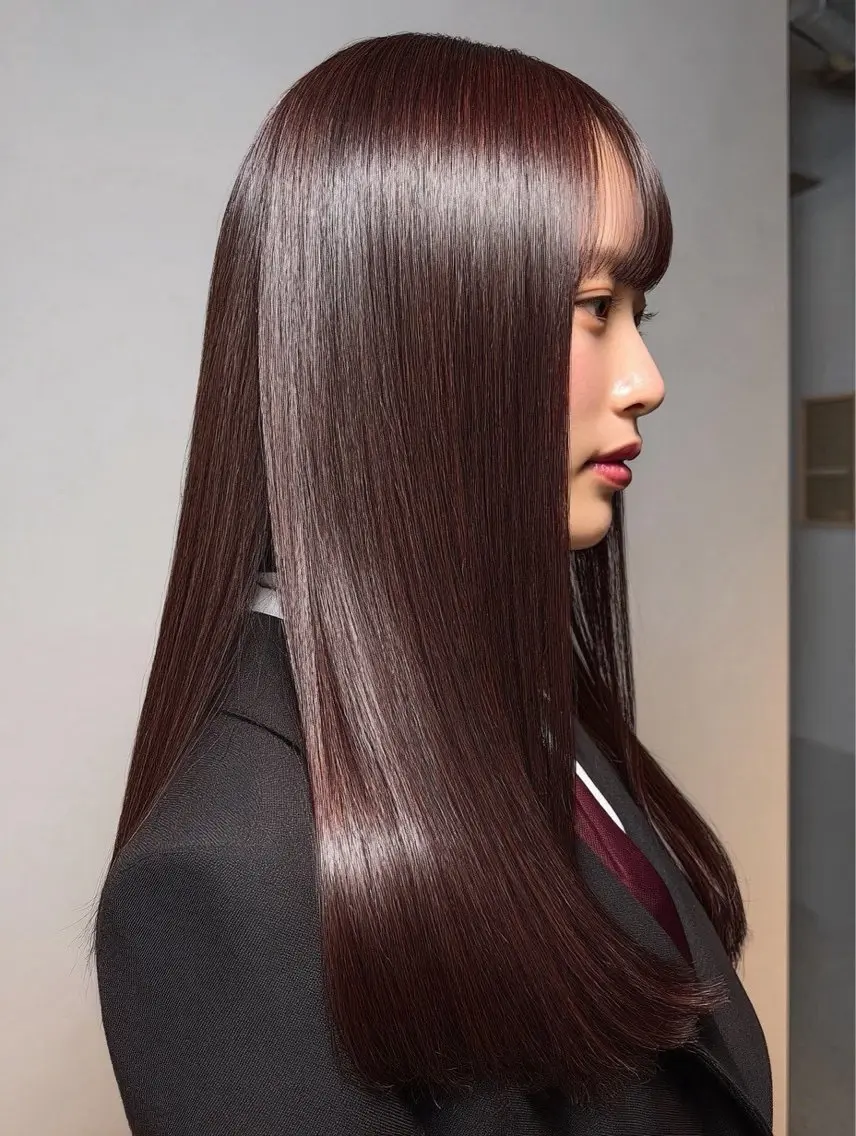 ロング 縮毛矯正 絶対綺麗な暖色カラー 🎯あります✨増渕✨のヘアスタイル
