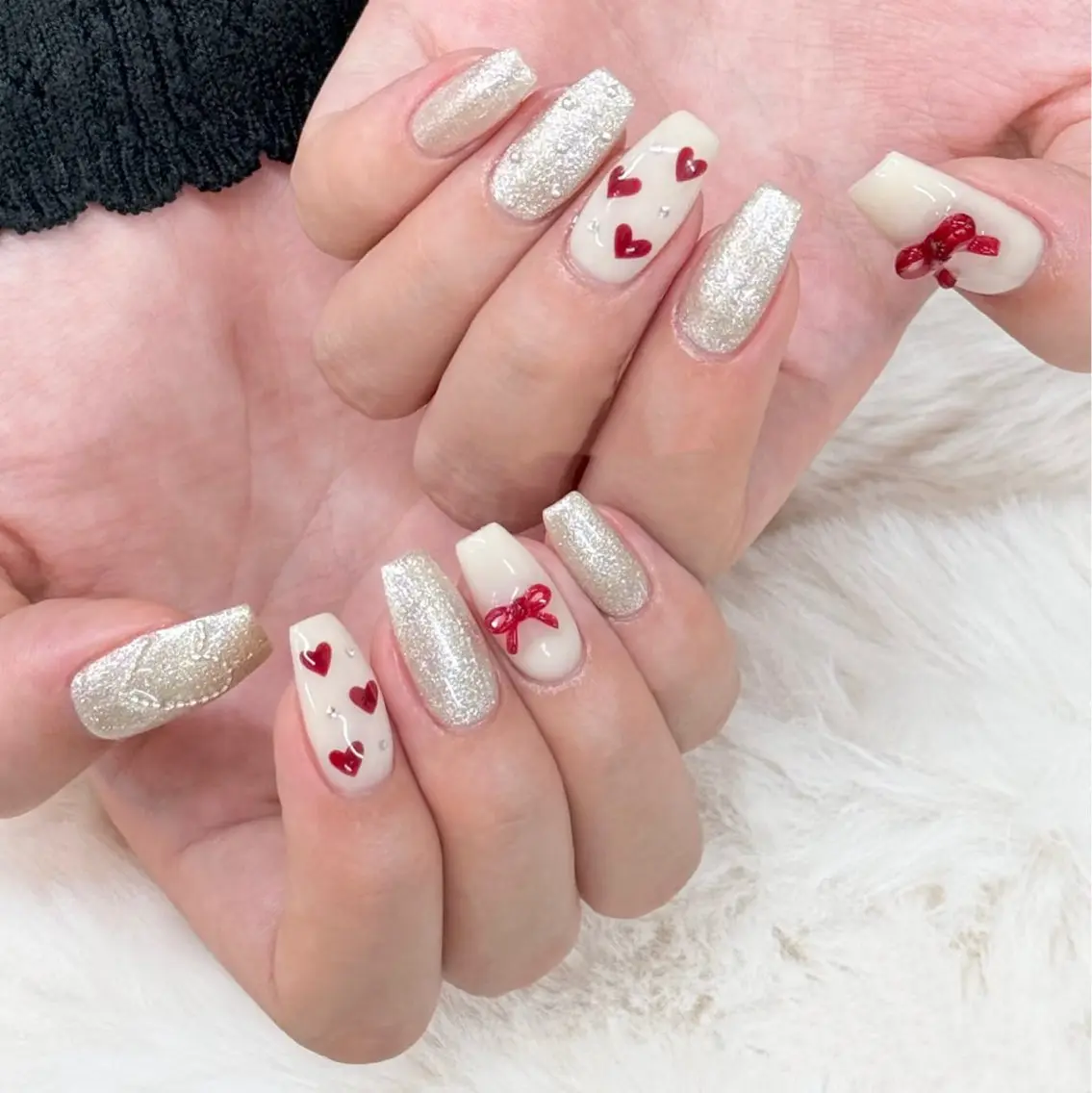 ネイル フラワーネイル フレンチネイル ジェルネイル ガラスフレンチ ハート ハンドネイル BabyYouMi nailのネイルデザイン