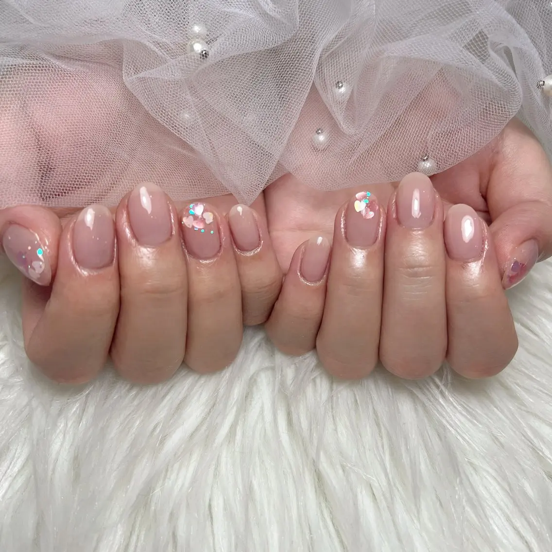 ネイル 長さ出し フットネイル フレンチネイル ガラスフレンチ グラデーション ハンドネイル M2beauty Renaのネイルデザイン