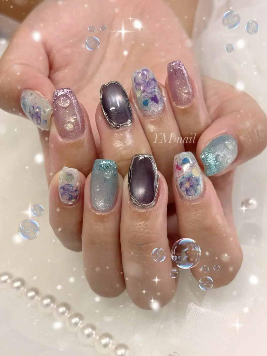 ネイル フラワーネイル マグネットネイル ハンドネイル YM nailのネイルデザイン