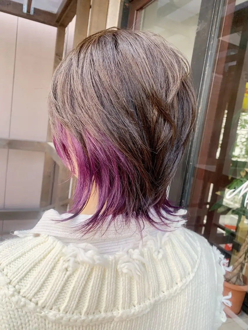 ミディアム パープルカラー ウルフカット マルナ本店 ペコのヘアスタイル