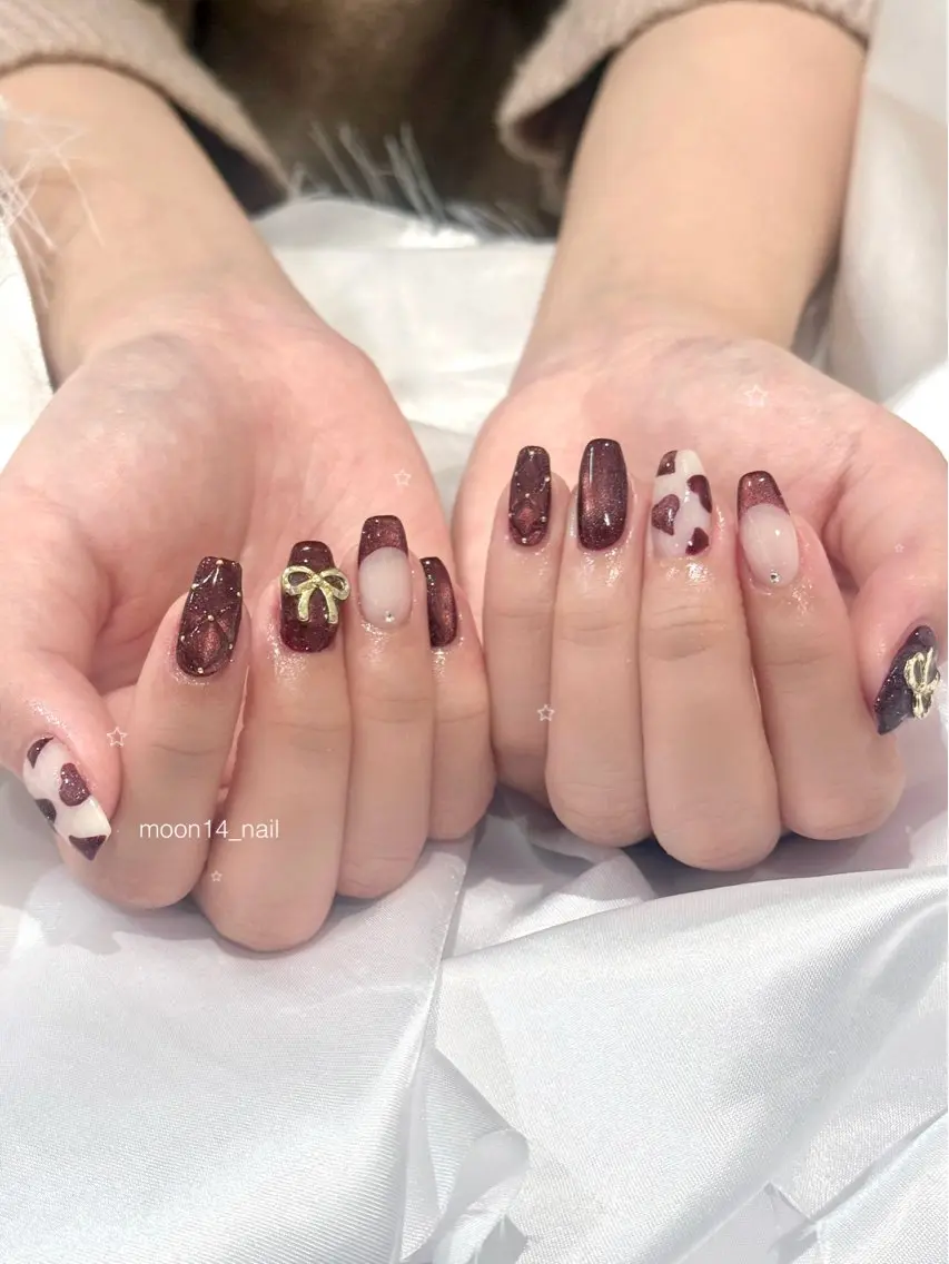 ネイル ジェルネイル ハート マグネットネイル パラジェル 赤色 ハンドネイル natsuki 💫のネイルデザイン
