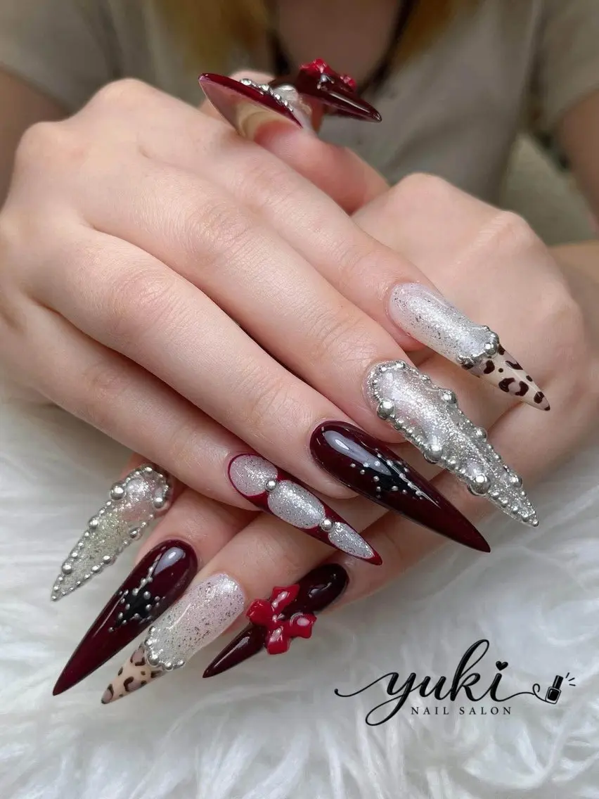 ネイル アートネイル ボルドー フレンチネイル ジェルネイル 氷ネイル・うるうるネイル ハンドネイル Yuki Nailsalonのネイルデザイン