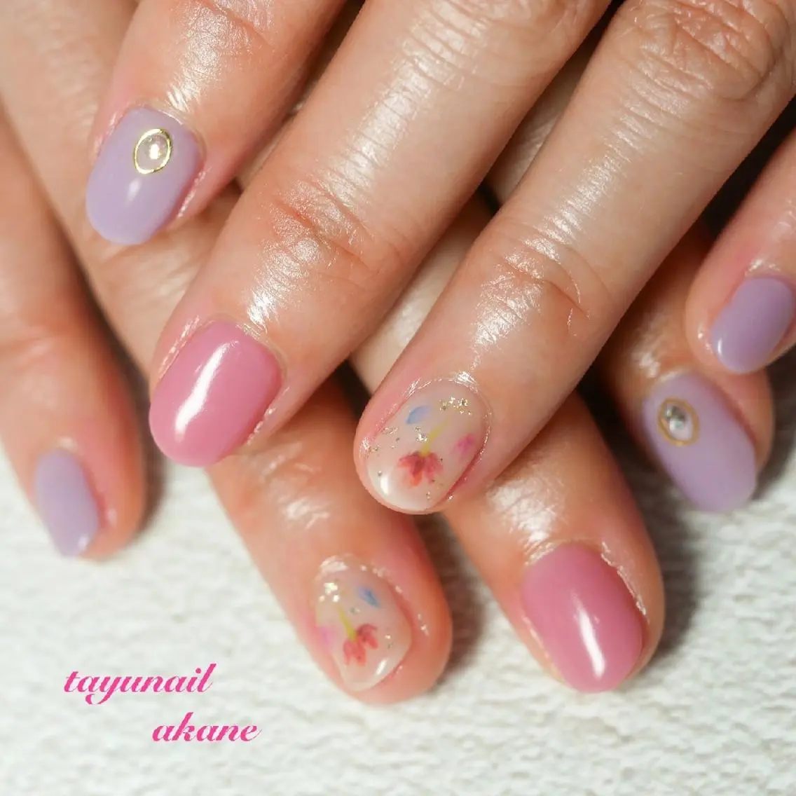 ネイル アートネイル ブルー フラワーネイル ジェルネイル パラジェル ネイルサロン 【たゆnail】のネイルデザイン