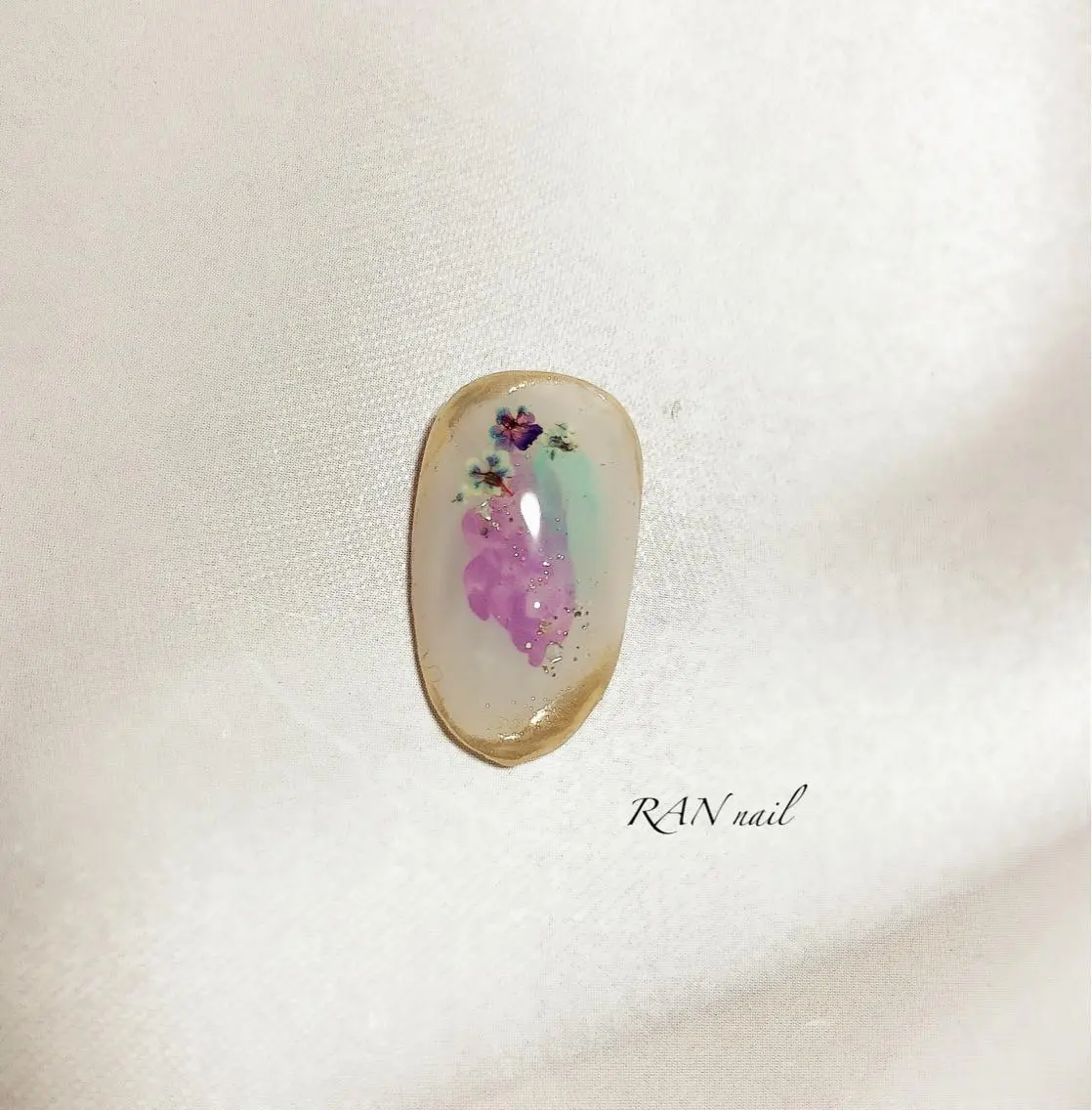 ネイル アートネイル フラワーネイル ジェルネイル 卒業式 グリーン RAN nailのネイルデザイン