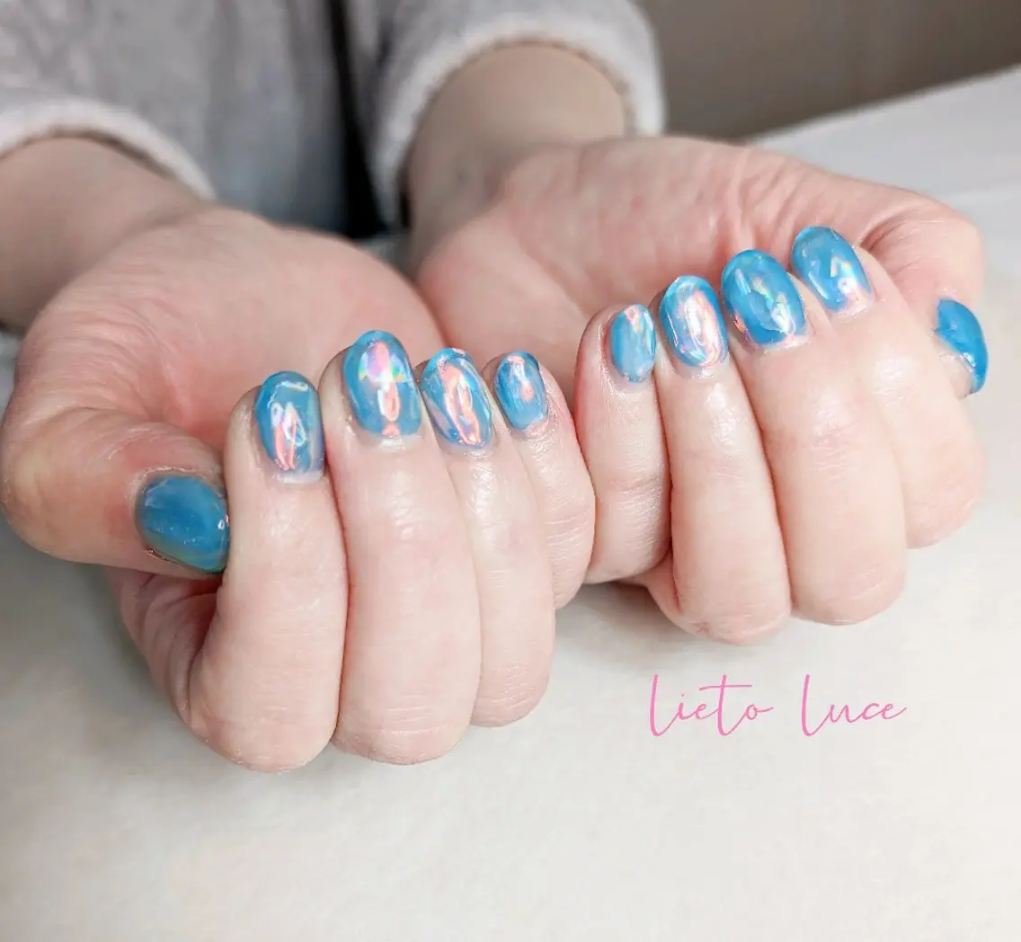 ネイル 水色 ハンドネイル lieto luce Yukaのネイルデザイン