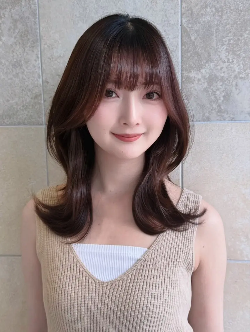 セミロング カラー ブラウンカラー 透明感カラー イルミナカラー ナチュラルブラウン レイヤーカット カット ヘアカラー トリートメント 小顔レイヤー/ ベージュ🤍Rieのヘアスタイル