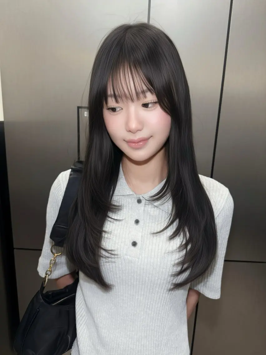 ロング ロングレイヤー 顔周りカット 韓国風ヘア レイヤーカット ロング カット ゆうな/レイヤー‎ 🎀艶カラー/‎京都のヘアスタイル