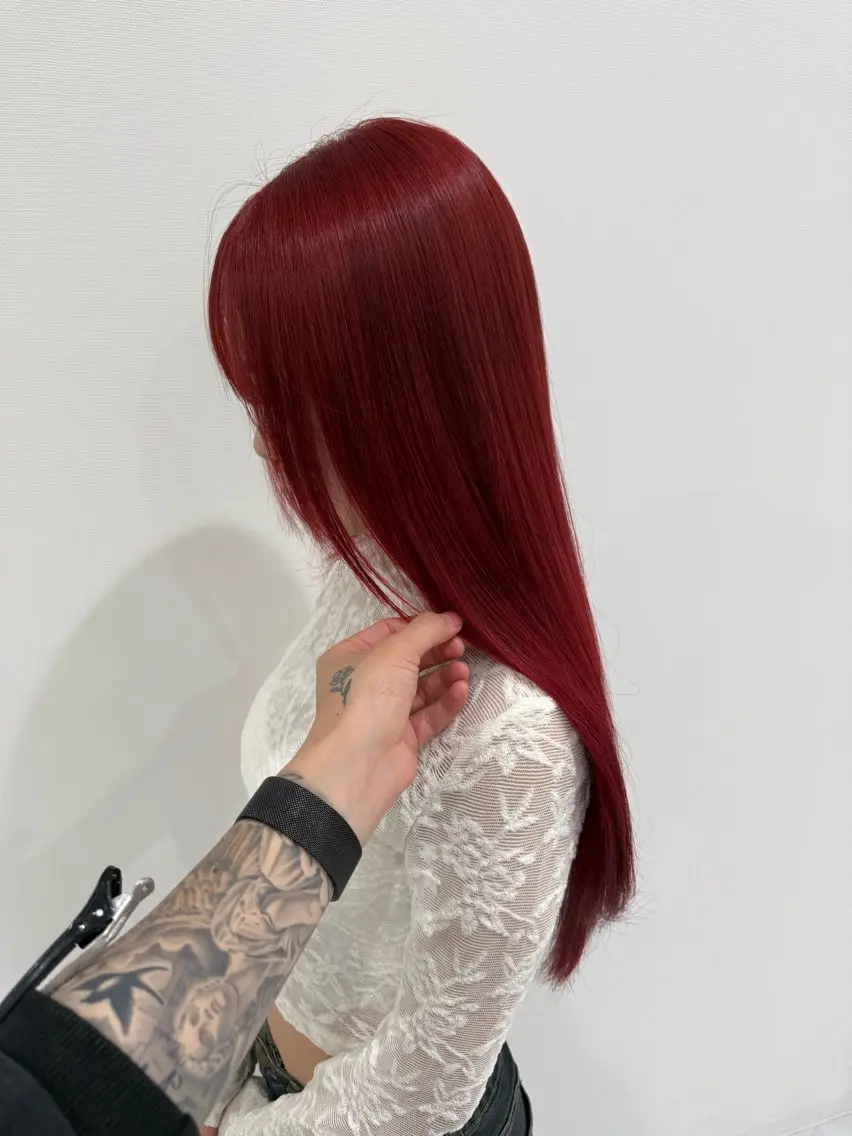 ロング カラー ブリーチ レッドカラー カット ヘアカラー 縮毛矯正 トリートメント 韓国ヘア　野々山 ゆうとのヘアスタイル