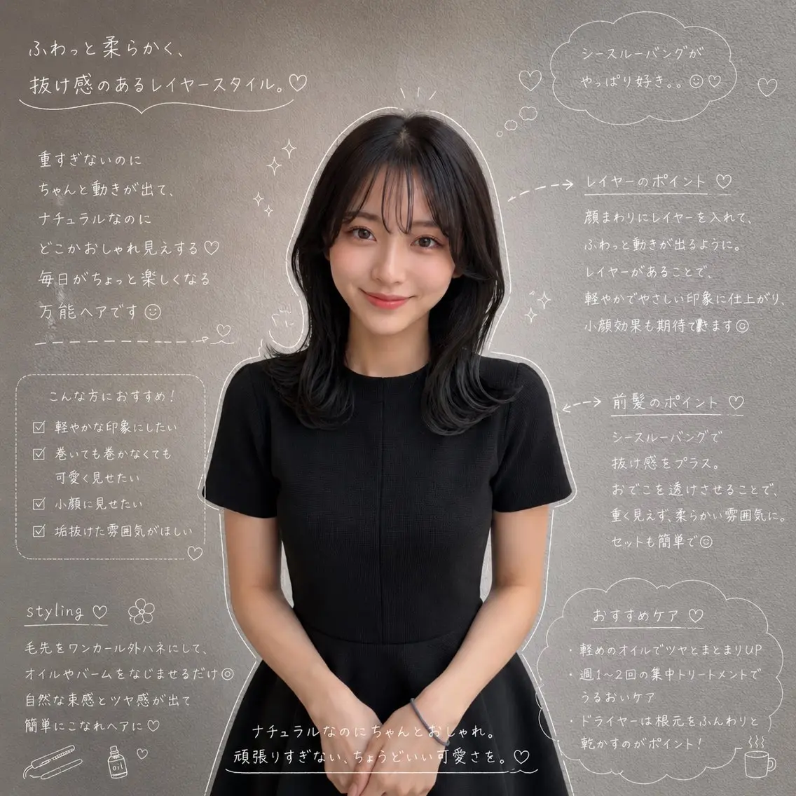 セミロング カット ヘアカラー トリートメント レイヤーカット/ 髪質改善/はるか🧸のヘアスタイル