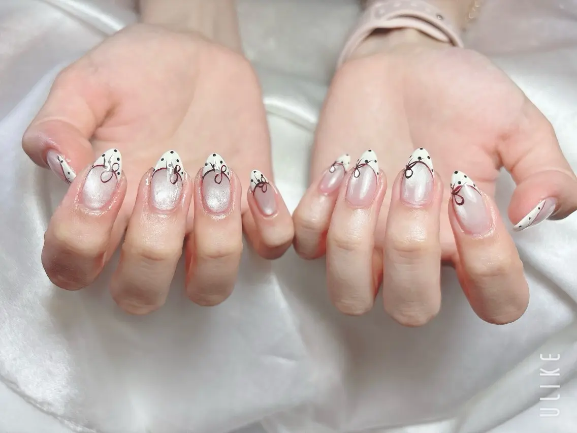ネイル 桜ネイル 長さ出し フレンチネイル 韓国ネイル マグネットネイル ハンドネイル Kiwami nailsalonのネイルデザイン