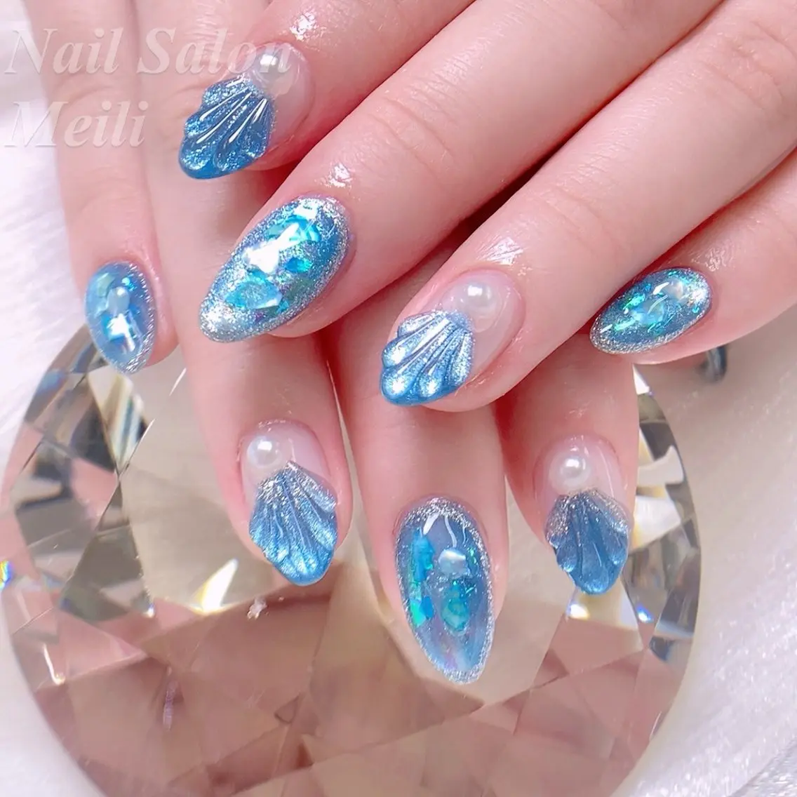 ネイル アートネイル ブルー キラキラネイル マグネットネイル 夏ネイル NAILSALON MEILIのネイルデザイン