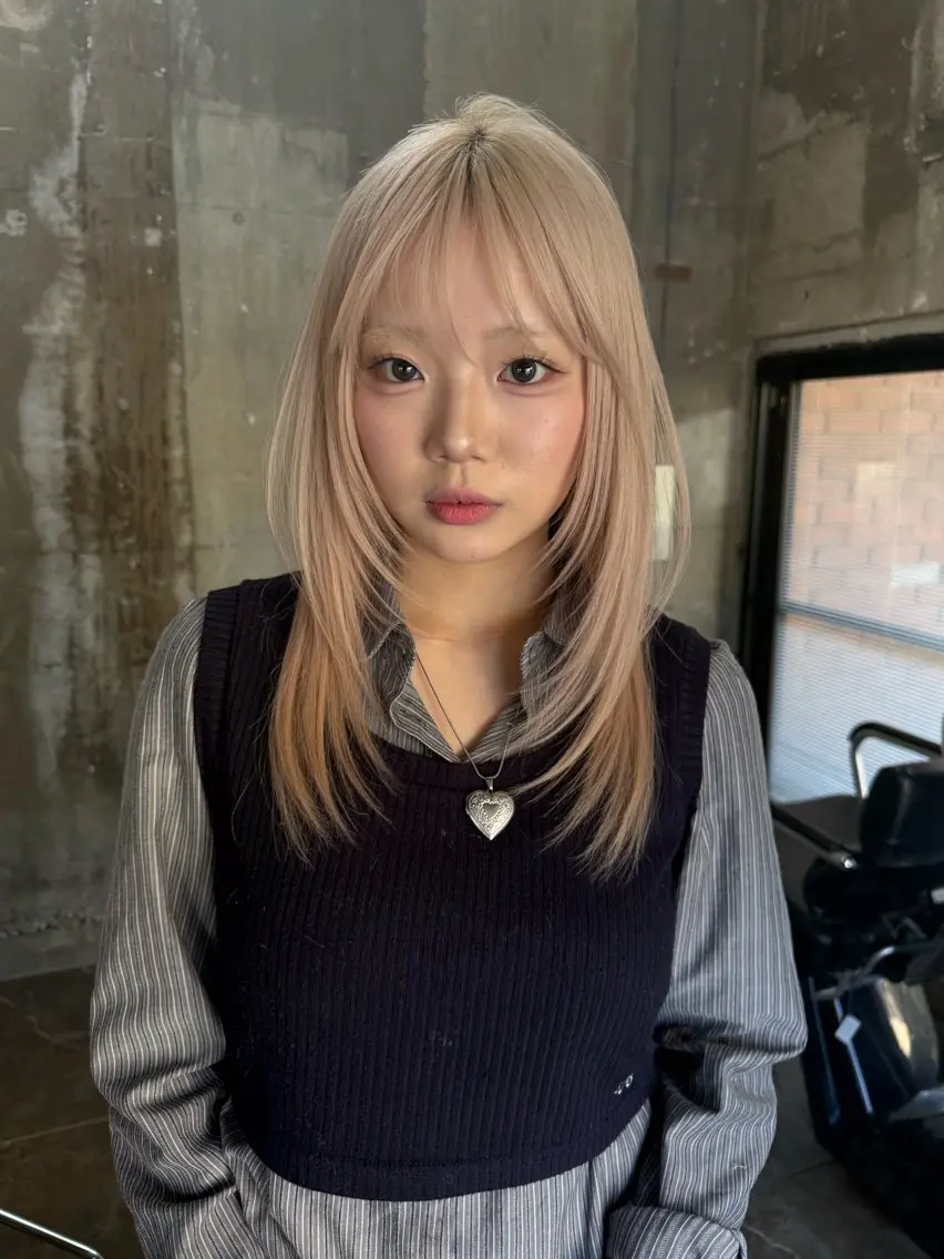 セミロング 韓国風ヘア レイヤーカット 似合わせカット ヘアカラー 𝐇𝐈𝐍𝐀/ 韓国レイヤー🇰🇷のヘアスタイル