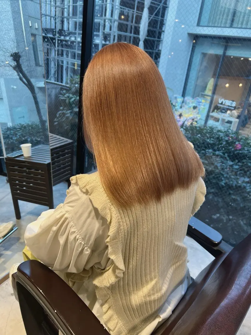 ミディアム カラー オレンジ エクステ⭐️艶カラー koukiのヘアスタイル