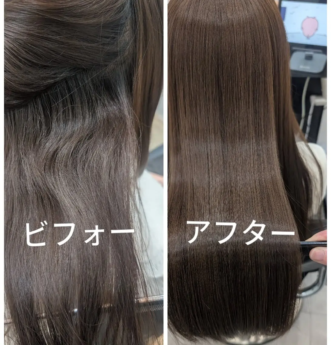 ロング 縮毛矯正 カット 縮毛矯正 トリートメント 艶髪／ミントカラー／ 肌が綺麗に見えるお色のヘアスタイル