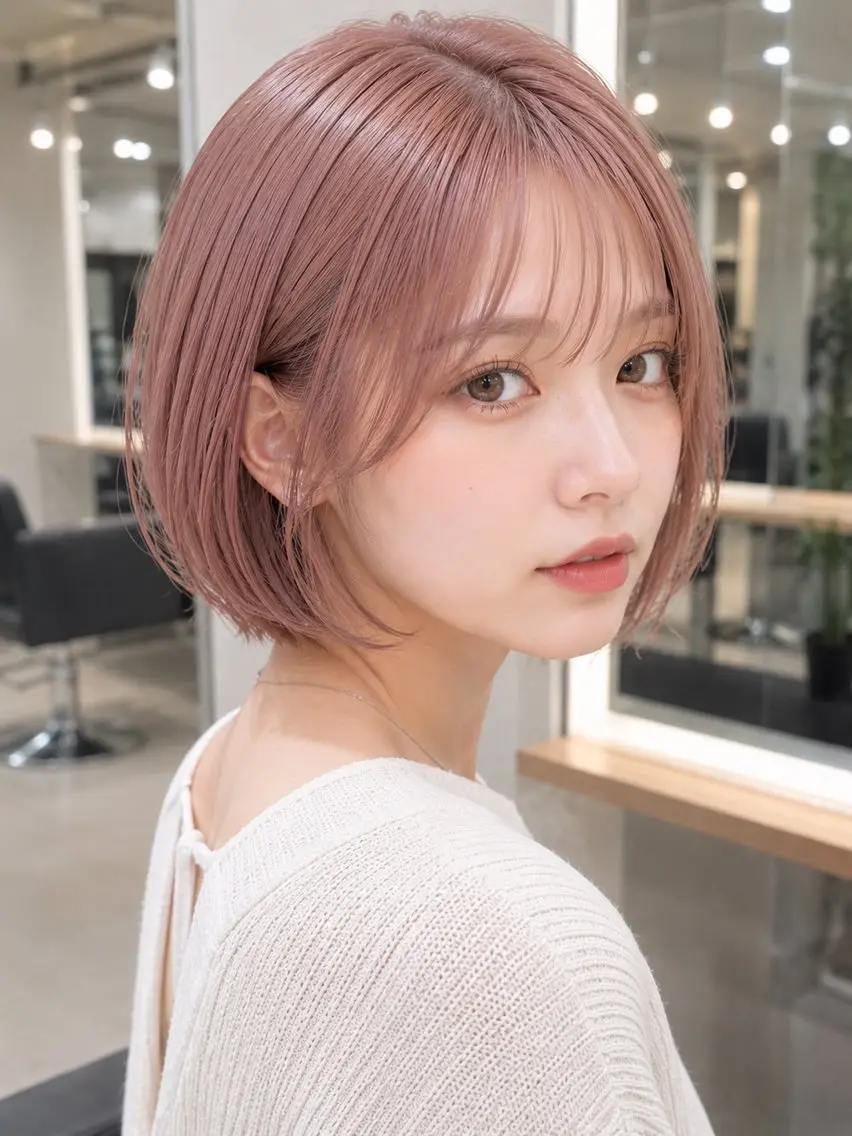 ショート カラー ショートボブ ベージュカラー ブリーチ 透明感カラー ピンクカラー ヘアカラー トリートメント EARTH 榎本のヘアスタイル