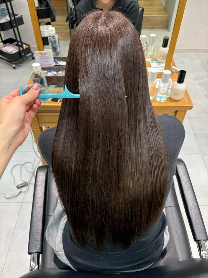 ロング 髪質改善 縮毛矯正 トリートメント 酸熱トリートメント ヘアカラー カラーモデル募集 🤍momoha🤍のヘアスタイル