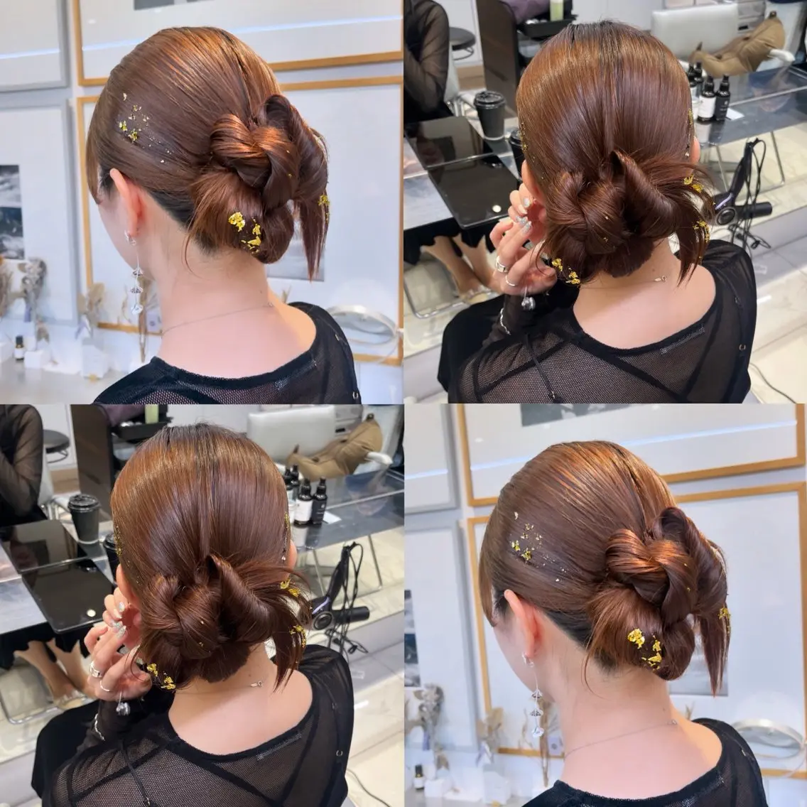 セミロング カラー お団子ヘア 韓国風ヘア カジュアルを女っぽく 𝗮𝘆𝗮𝗰𝗼のヘアスタイル