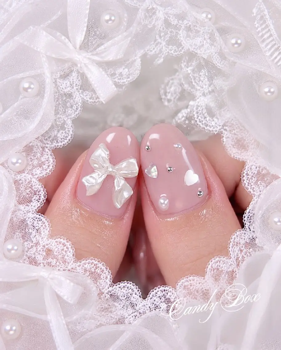 ネイル ハート リボン ハンドネイル Candy  Box のネイルデザイン