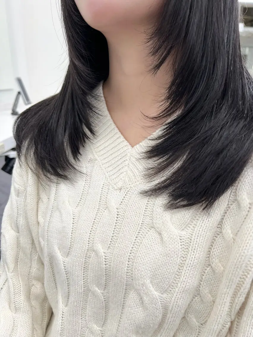 セミロング カラー パーマ ヘアアレンジ メンズ キッズ 上品＆韓国風 🥀海心🥀のヘアスタイル