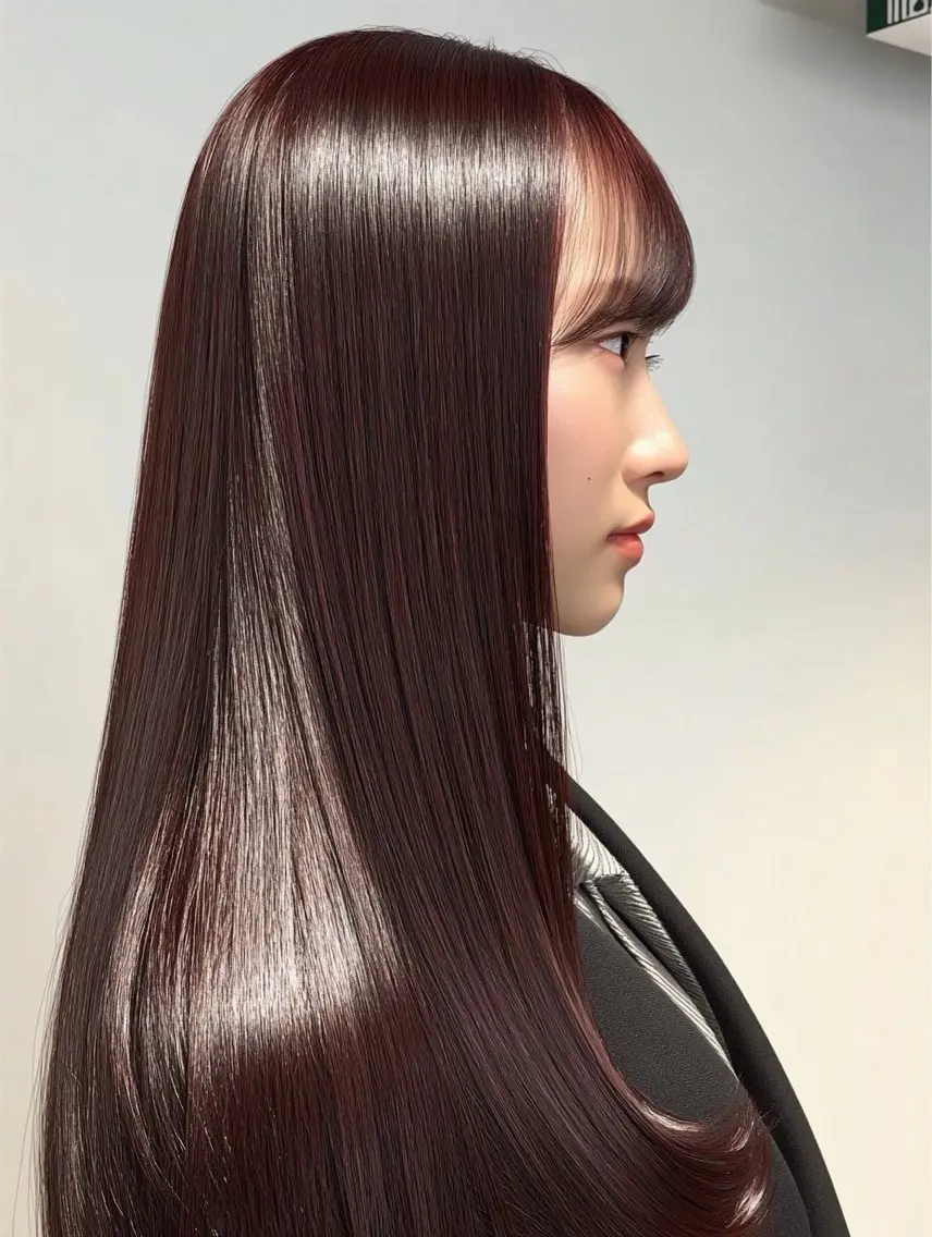 ロング 縮毛矯正 絶対綺麗な暖色カラー 🎯あります✨増渕✨のヘアスタイル