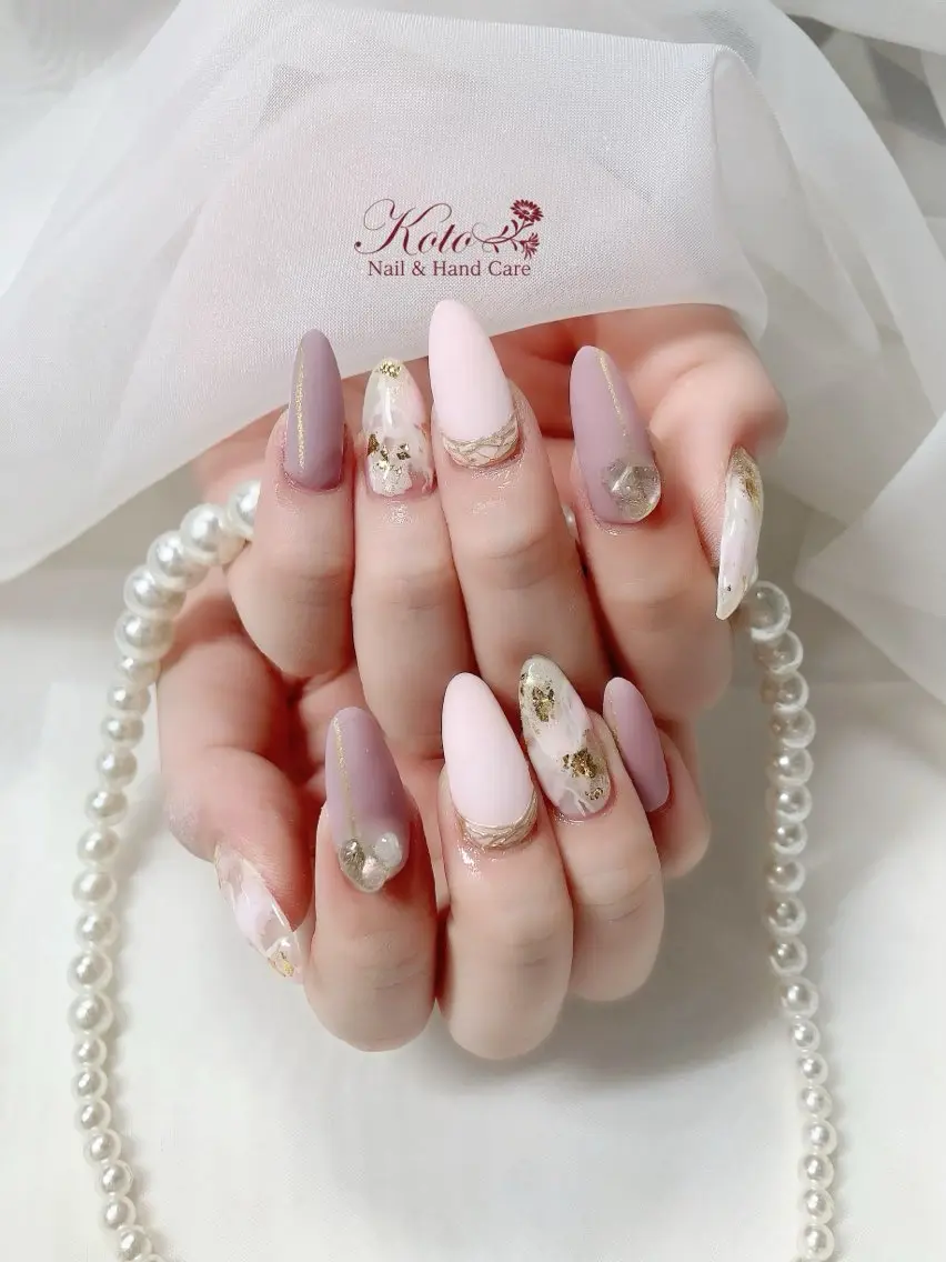 ネイル 長さ出し ジェルネイル 大理石ネイル(マーブル) 持ち込み ニュアンスネイル ハンドネイル Nail Salon KOTOのネイルデザイン