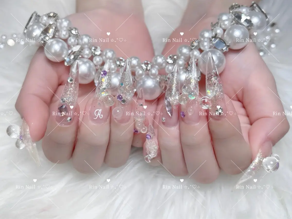 ネイル べっ甲ネイル ブルー 長さ出し フレンチネイル ジェルネイル ハンドネイル Rin Nail 新大久保店のネイルデザイン
