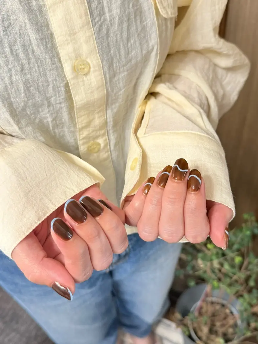 ネイル ブラウン 持ち込み ハンドネイル miel nailのネイルデザイン