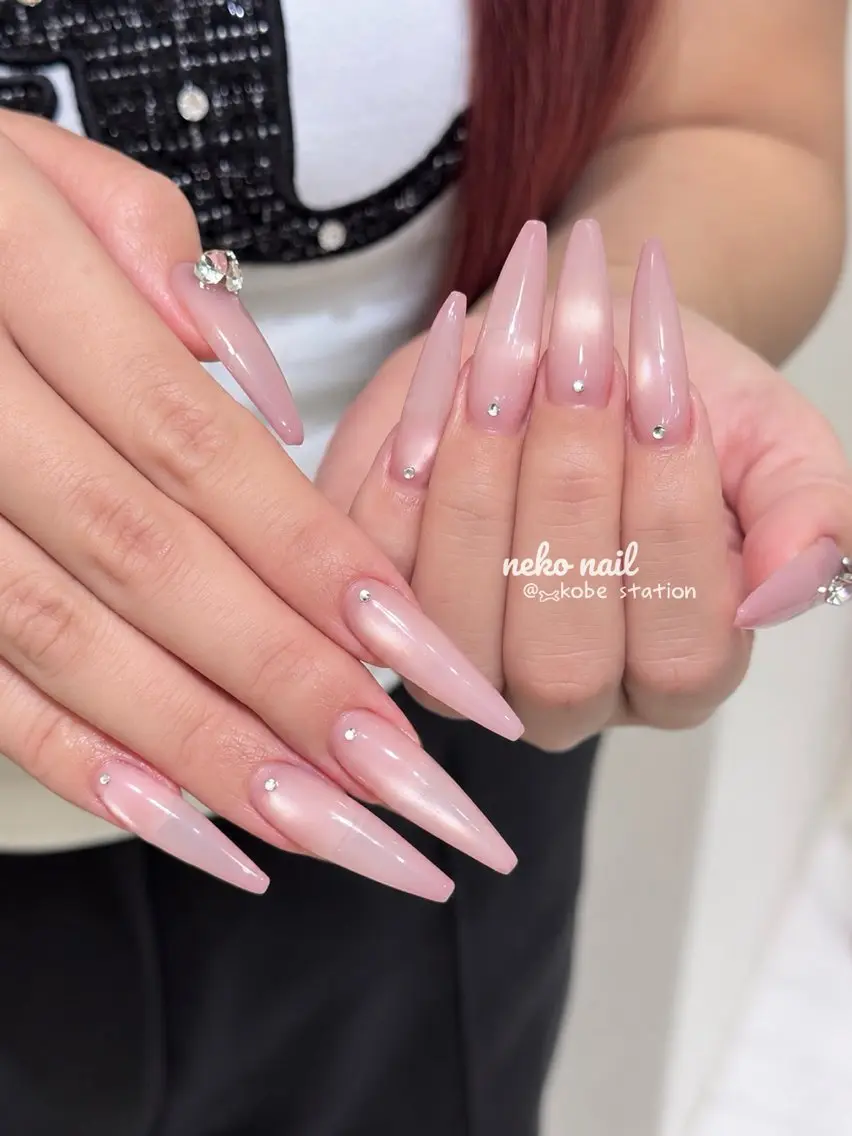 ネイル マグネットネイル ピンク ハンドネイル neko nail三宮元町店のネイルデザイン